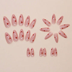 SHEIN 24pcs Long Almond-Shaped Romantic Minimalist Red Heart Press On Nails Press On Nails - XOXO cosmetics