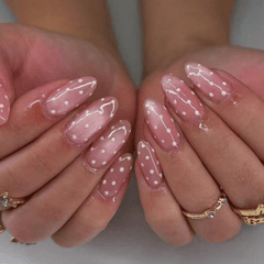 SHEIN 24pcs Long Almond-Shaped White Polka Dot Press On Nails Press On Nails - XOXO cosmetics