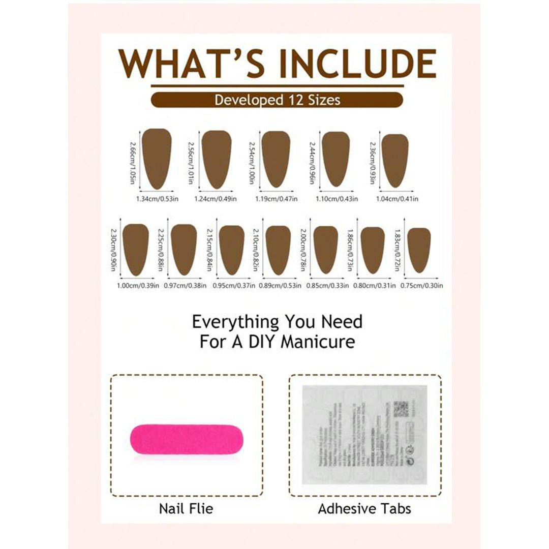 SHEIN 24pcs Long Almond Solid Green Leaf Pattern Press On Nails Press On Nails - XOXO cosmetics