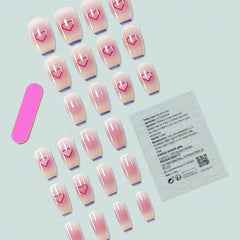 SHEIN 24pcs Long Coffin Shaped Heart Print Press On Nails Press On Nails - XOXO cosmetics