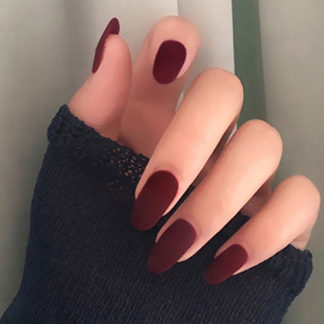 SHEIN 24pcs Long Oval Matte Deep Burgundy Solid Press On Nails Press On Nails - XOXO cosmetics