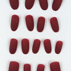 SHEIN 24pcs Long Oval Matte Deep Burgundy Solid Press On Nails Press On Nails - XOXO cosmetics