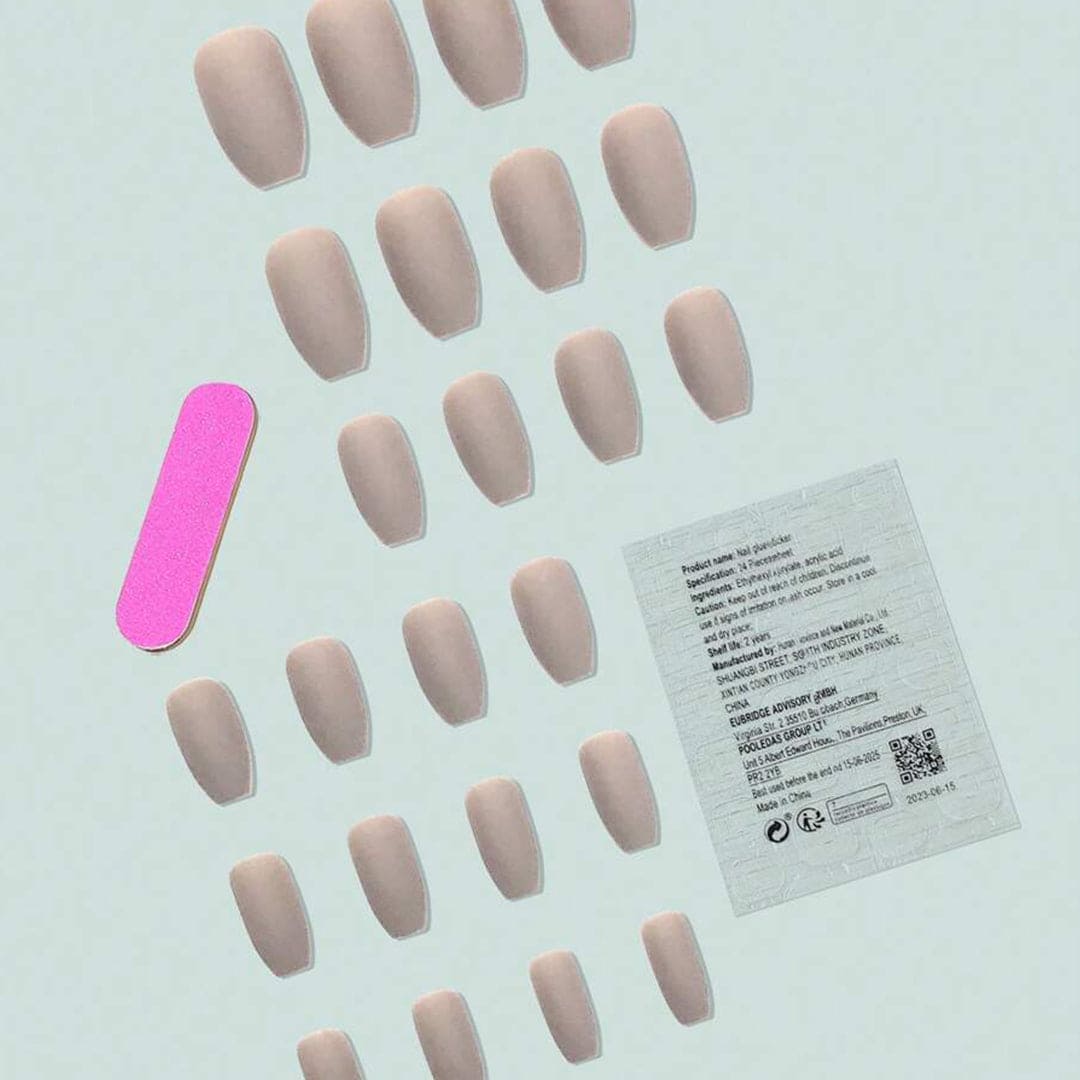 SHEIN 24pcs Matte Medium Long Almond-shaped Light Grey Press On Nails Press On Nails - XOXO cosmetics