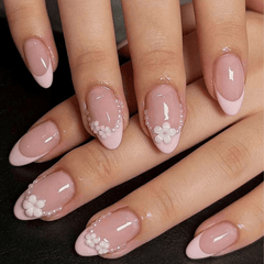 SHEIN 24pcs Medium Almond Shaped Blue Ombre Icy Blue Floral Press On Nails Press On Nails - XOXO cosmetics