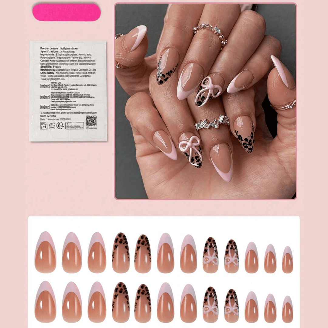 SHEIN 24pcs Medium Almond-Shaped Pink Leopard Press On Nails Press On Nails - XOXO cosmetics