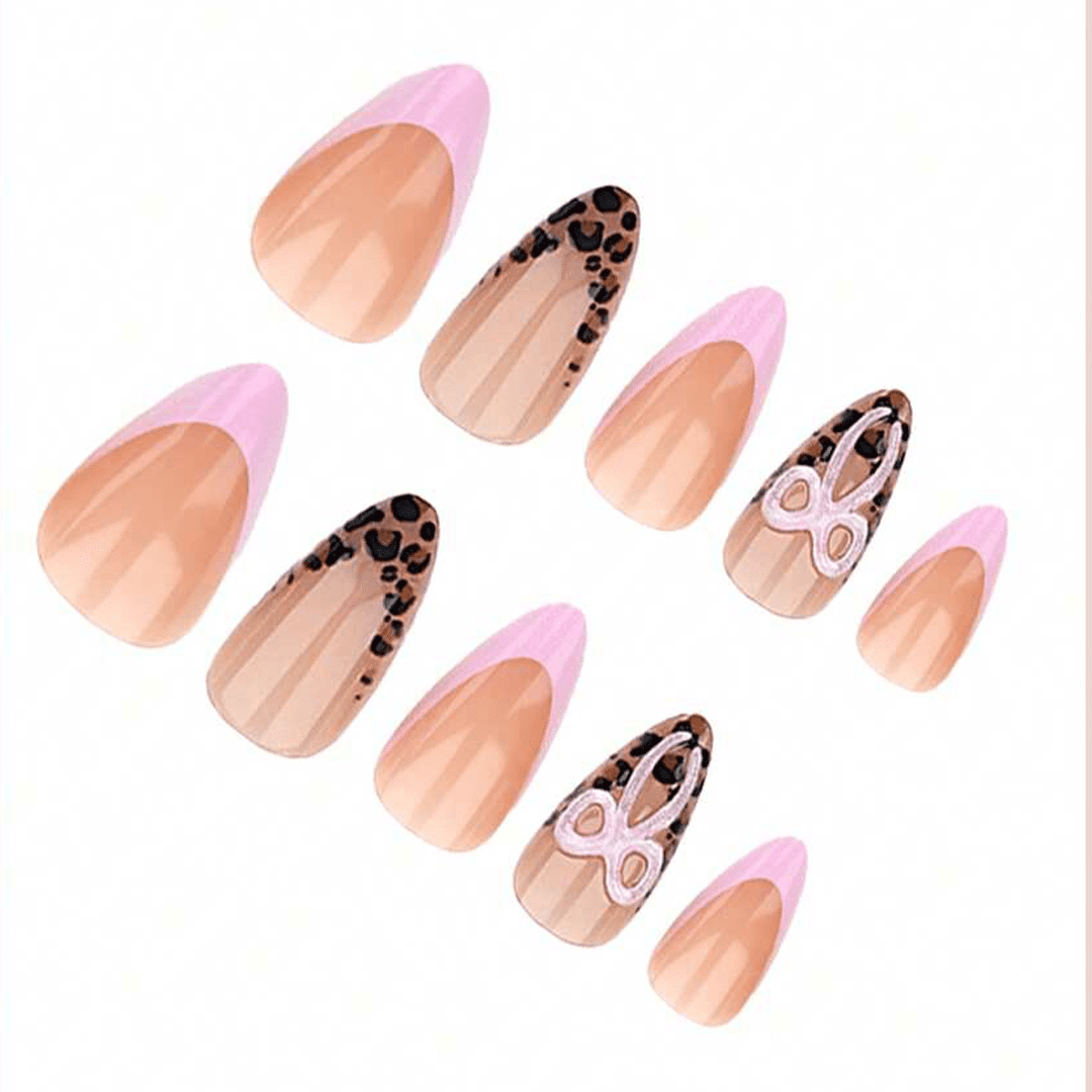 SHEIN 24pcs Medium Almond-Shaped Pink Leopard Press On Nails Press On Nails - XOXO cosmetics