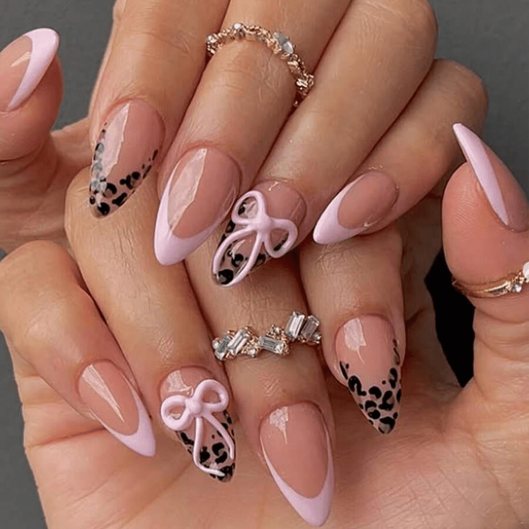 SHEIN 24pcs Medium Almond-Shaped Pink Leopard Press On Nails Press On Nails - XOXO cosmetics