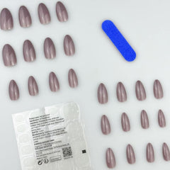 SHEIN 24pcs Medium Long Almond Shape Solid Dusty Purple Glossy Press On Nails Press On Nails - XOXO cosmetics