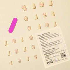 SHEIN 24pcs Medium Square Yellow Floral PatternPress On Nails Press On Nails - XOXO cosmetics