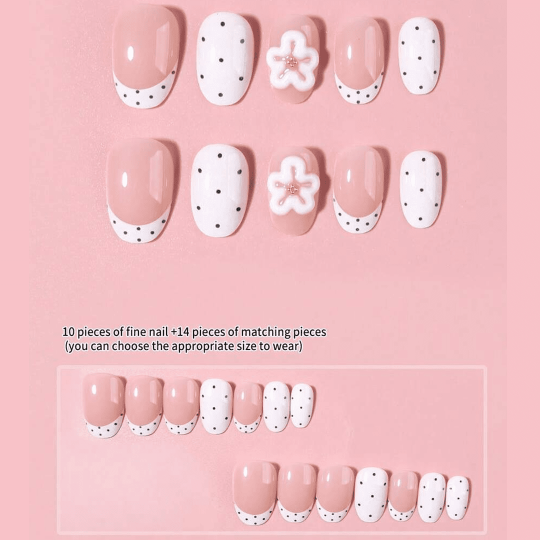 SHEIN 24pcs Oval White French 3D Gel Flower Press On Nails Press On Nails - XOXO cosmetics
