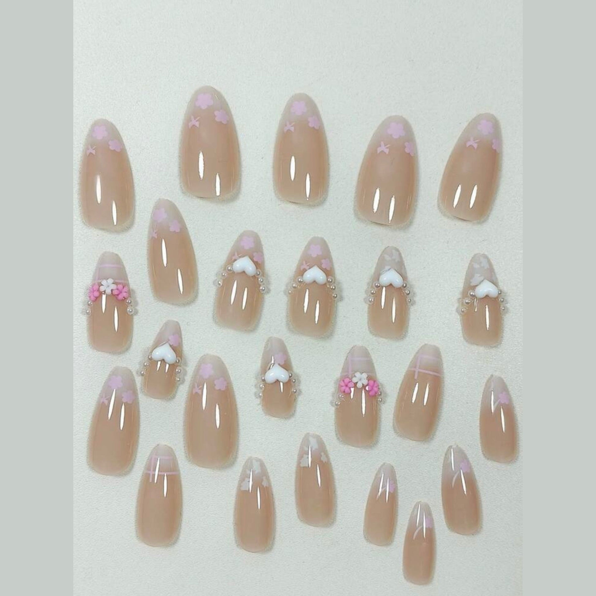 SHEIN 24pcs Pearl Flower Cute French Style Press On Nails Press On Nails - XOXO cosmetics