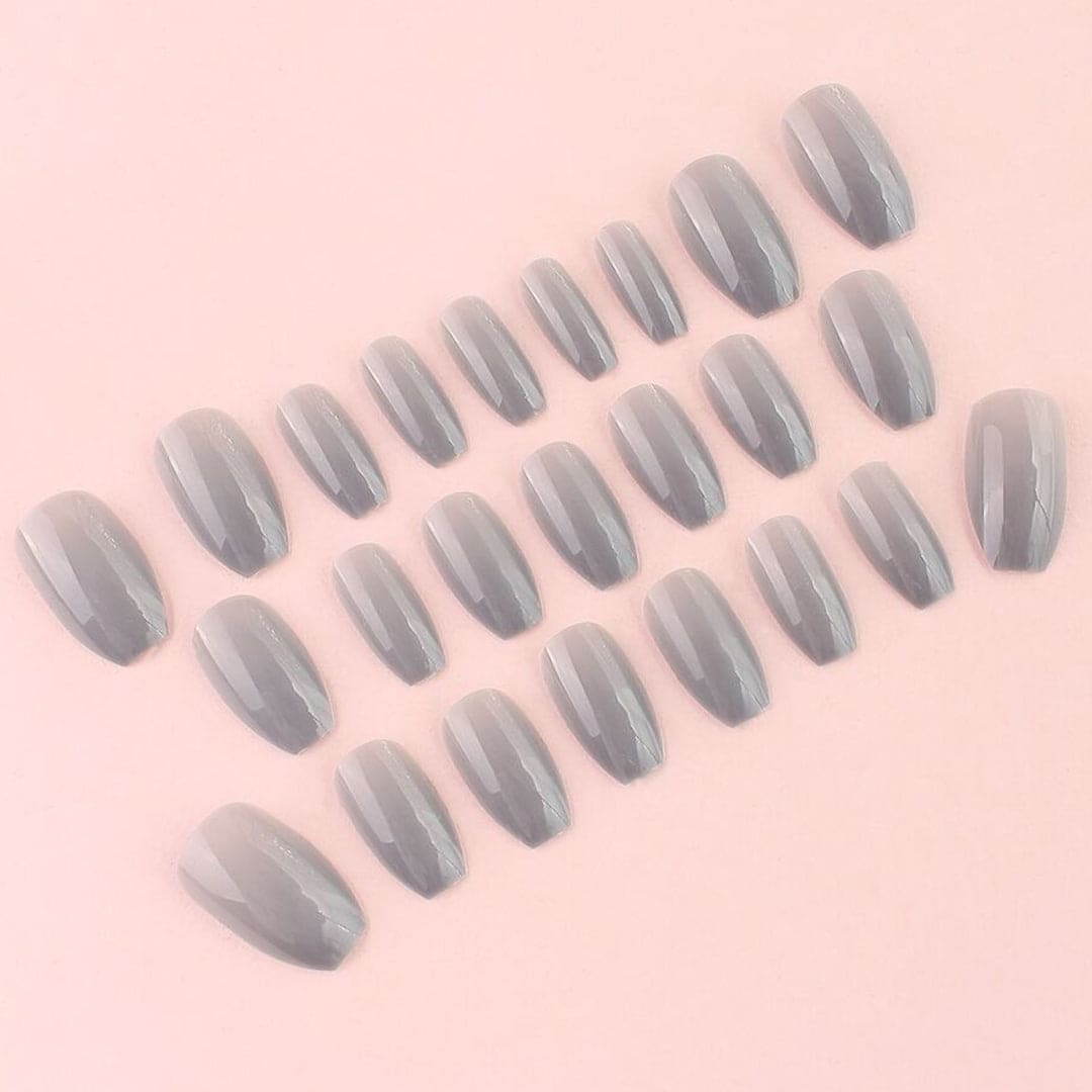 SHEIN 24pcs Short Coffin Solid Color Light Gray Press On Nails Press On Nails - XOXO cosmetics