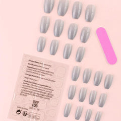 SHEIN 24pcs Short Coffin Solid Color Light Gray Press On Nails Press On Nails - XOXO cosmetics