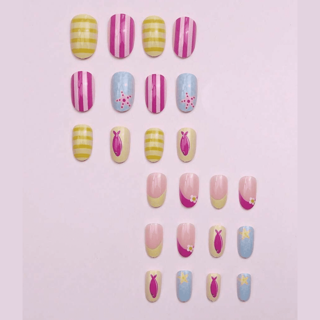 SHEIN 24pcs Short Oval-Shaped With Summer Vibes Press On Nails Press On Nails - XOXO cosmetics