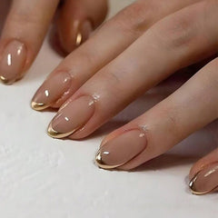 SHEIN 24pcs Simple Gold French Style Long Elliptical Shape Press On Nails Press On Nails - XOXO cosmetics