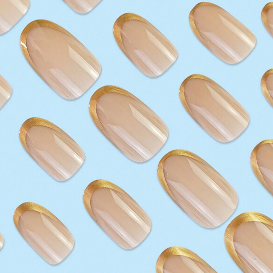 SHEIN 24pcs Simple Gold French Style Long Elliptical Shape Press On Nails Press On Nails - XOXO cosmetics