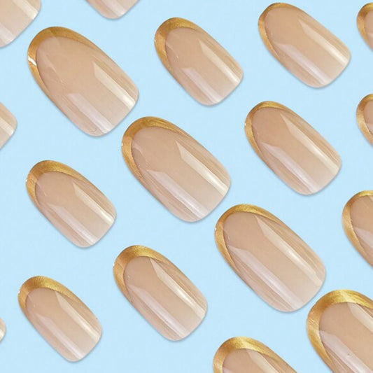 SHEIN 24pcs Simple Gold French Style Long Elliptical Shape Press On Nails Press On Nails - XOXO cosmetics