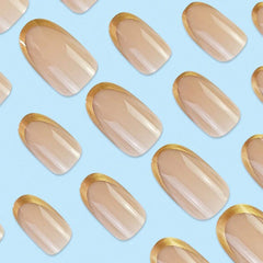 SHEIN 24pcs Simple Gold French Style Long Elliptical Shape Press On Nails Press On Nails - XOXO cosmetics