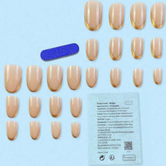 SHEIN 24pcs Simple Gold French Style Long Elliptical Shape Press On Nails Press On Nails - XOXO cosmetics