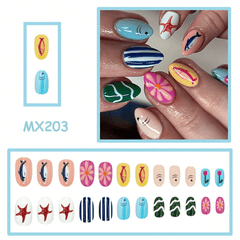 SHEIN 24pcs Summer Ocean Dolphin Starfish Floral Striped Press On Nails Press On Nails - XOXO cosmetics