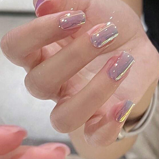 SHEIN 30 Pieces Short Coffin Laser Cat Eye French Style Press On Nails Press On Nails - XOXO cosmetics