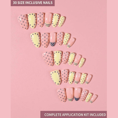 SHEIN 30Pcs Short Almond French Polka Dot & Striped Patterns Press On Nail Press On Nails - XOXO cosmetics