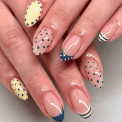 SHEIN 30Pcs Short Almond French Polka Dot & Striped Patterns Press On Nail Press On Nails - XOXO cosmetics