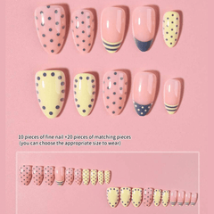 SHEIN 30Pcs Short Almond French Polka Dot & Striped Patterns Press On Nail Press On Nails - XOXO cosmetics