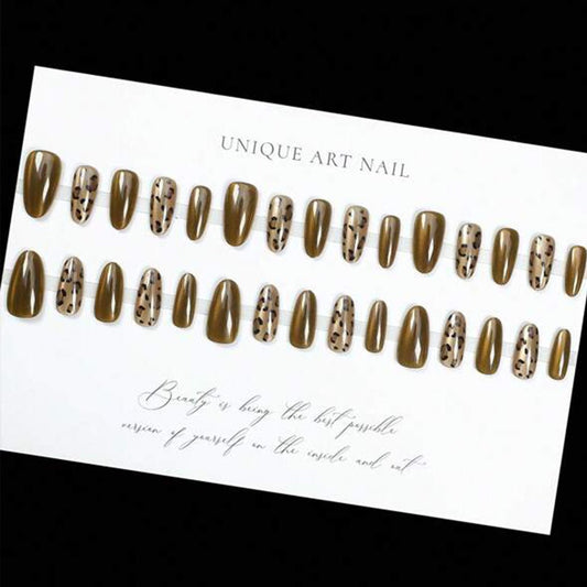 SHEIN 30pcs Glossy Short-Oval Press On Nails Brown Cat's Eye Press On Nails Press On Nails - XOXO cosmetics
