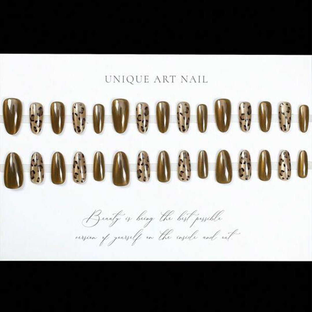 SHEIN 30pcs Glossy Short-Oval Press On Nails Brown Cat's Eye Press On Nails Press On Nails - XOXO cosmetics