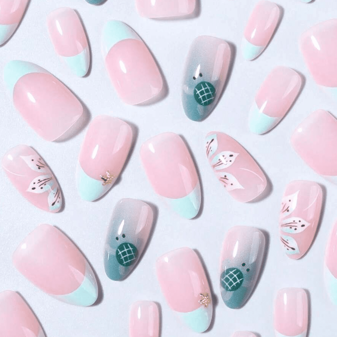 SHEIN 30pcs Short Almond Flower & Ocean French Design Press On Nails Press On Nails - XOXO cosmetics