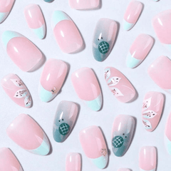 SHEIN 30pcs Short Almond Flower & Ocean French Design Press On Nails Press On Nails - XOXO cosmetics