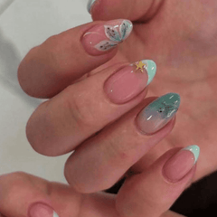 SHEIN 30pcs Short Almond Flower & Ocean French Design Press On Nails Press On Nails - XOXO cosmetics