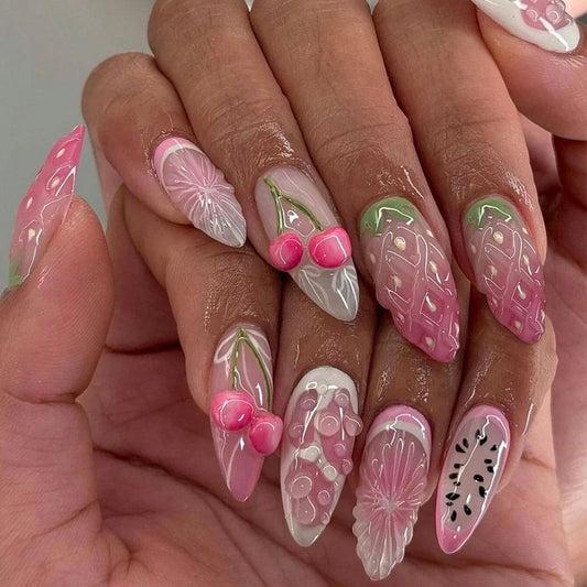 SHEIN 3D Elegant Simple Style Almond Shaped Medium Length Press On Nails Press On Nails - XOXO cosmetics