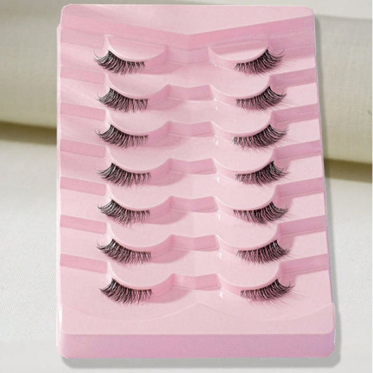 SHEIN - 7 Pairs Cat Eye Cross And Transparent Stem Short Style Natural False Eyelashes Eyelashes - XOXO cosmetics