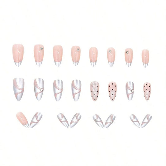 SHEIN Diamond-Encrusted Nude Stiletto Cat Eye Polka Dot Press On Nails Press On Nails - XOXO cosmetics