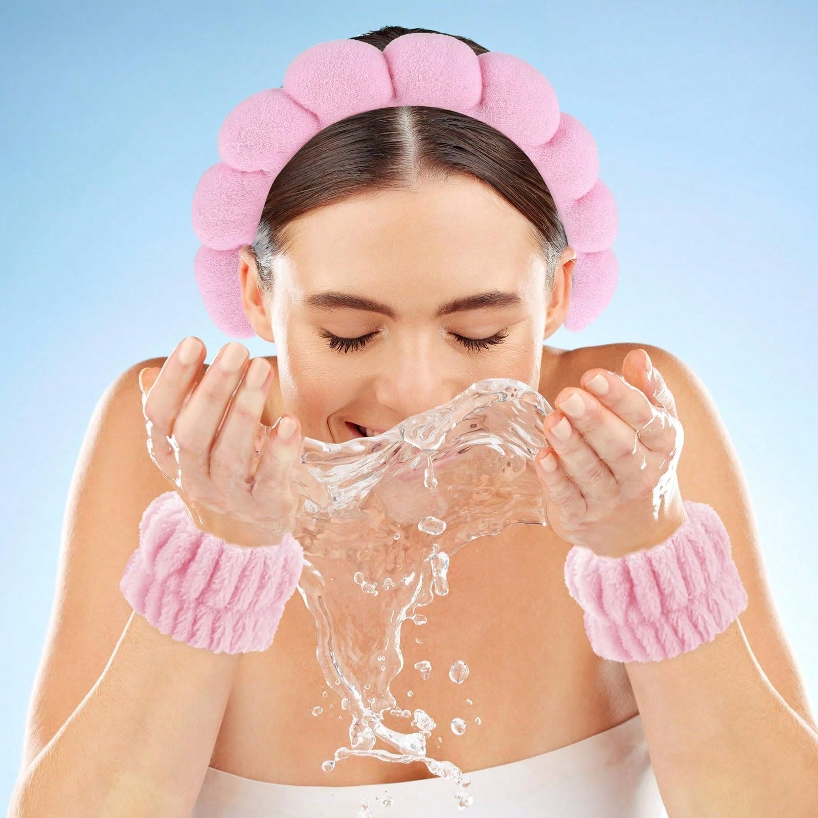SHEIN Face Washing Headband + 2 Face Washing Wrist Straps Set Skin Tools - XOXO cosmetics