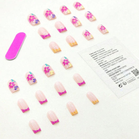 SHEIN Fluorescent Color Floral Pattern Almond Shaped Press On Nails Press On Nails - XOXO cosmetics