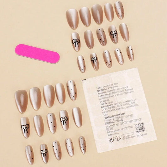SHEIN French Nude Skin Polka Dot Bow Press On Nails Press On Nails - XOXO cosmetics