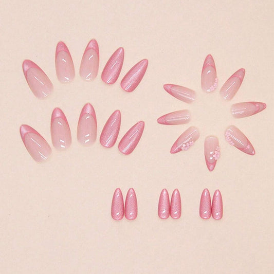 SHEIN French Style Pink Cat Eye & Small Flower Press On Nails Press On Nails - XOXO cosmetics
