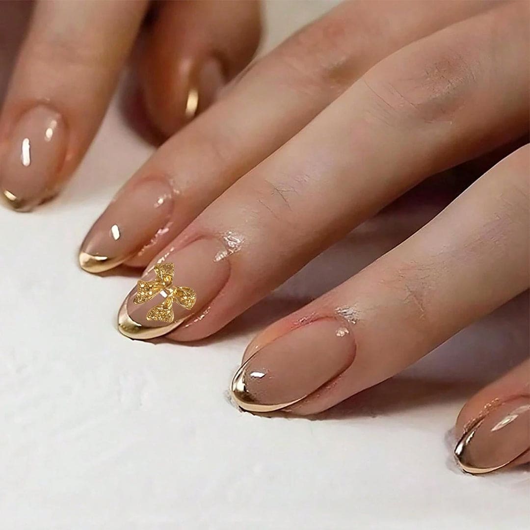 SHEIN Glossy Pink & Golden French Press On Nails Press On Nails - XOXO cosmetics
