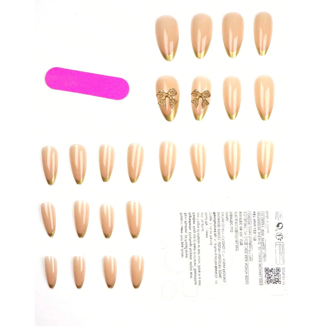 SHEIN Glossy Pink & Golden French Press On Nails Press On Nails - XOXO cosmetics