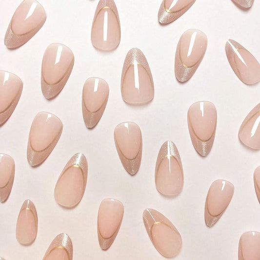 SHEIN Minimalist Golden Line Almond Press On Nails Press On Nails - XOXO cosmetics