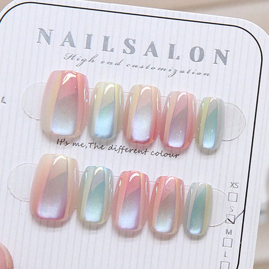 SHEIN Ombre Cat Eye Short Ballet Shaped Press On Nails - Small Press On Nails - XOXO cosmetics