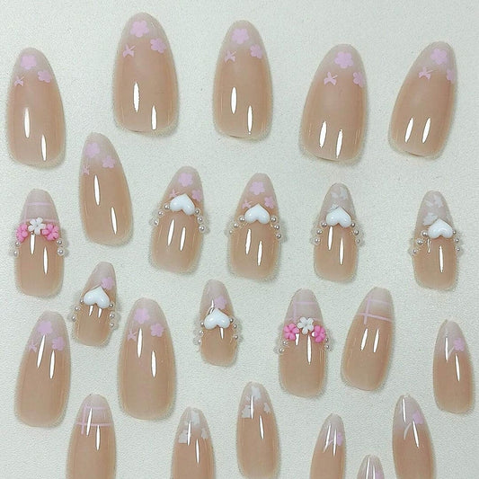 SHEIN Pearl Flower Cute French Style Press On Nails Press On Nails - XOXO cosmetics