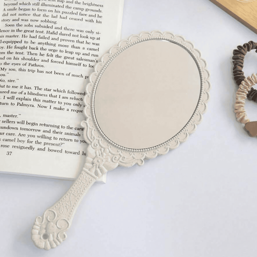 SHEIN Retro Pattern Handheld Mirror Makeup Tools - XOXO cosmetics