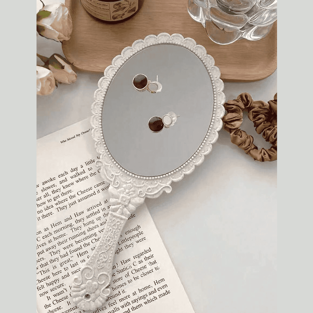 SHEIN Retro Pattern Handheld Mirror Makeup Tools - XOXO cosmetics
