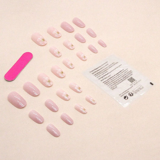 SHEIN Short Shimmer Flower & Star Oval Shape Press On Nails Press On Nails - XOXO cosmetics