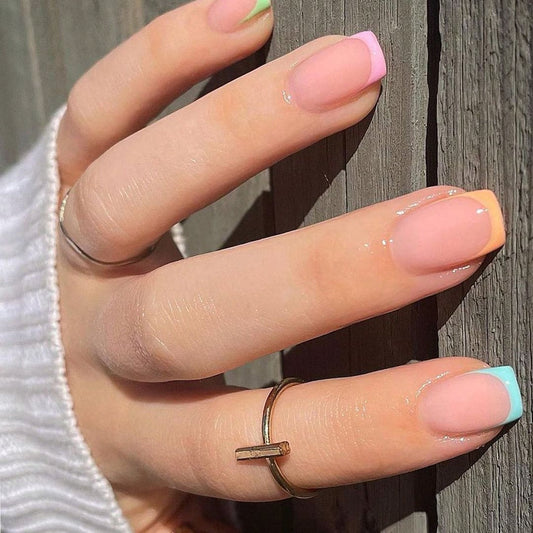 SHEIN Short Square Colourful French Top Press On Nails Press On Nails - XOXO cosmetics