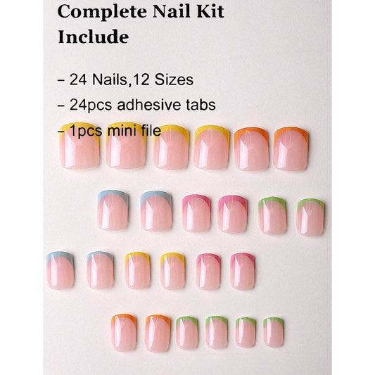 SHEIN Short Square Colourful French Top Press On Nails Press On Nails - XOXO cosmetics